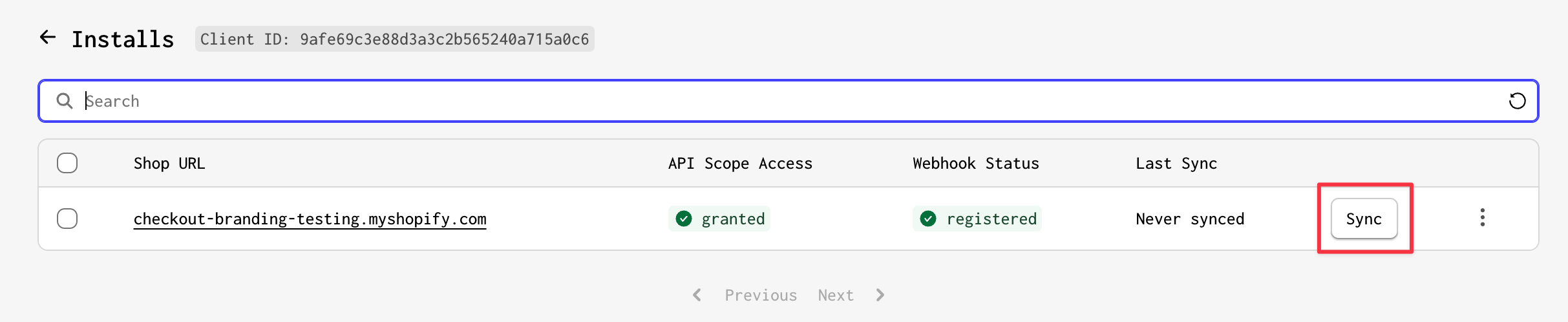 The refresh scopes menu option of a Shopify admin connection