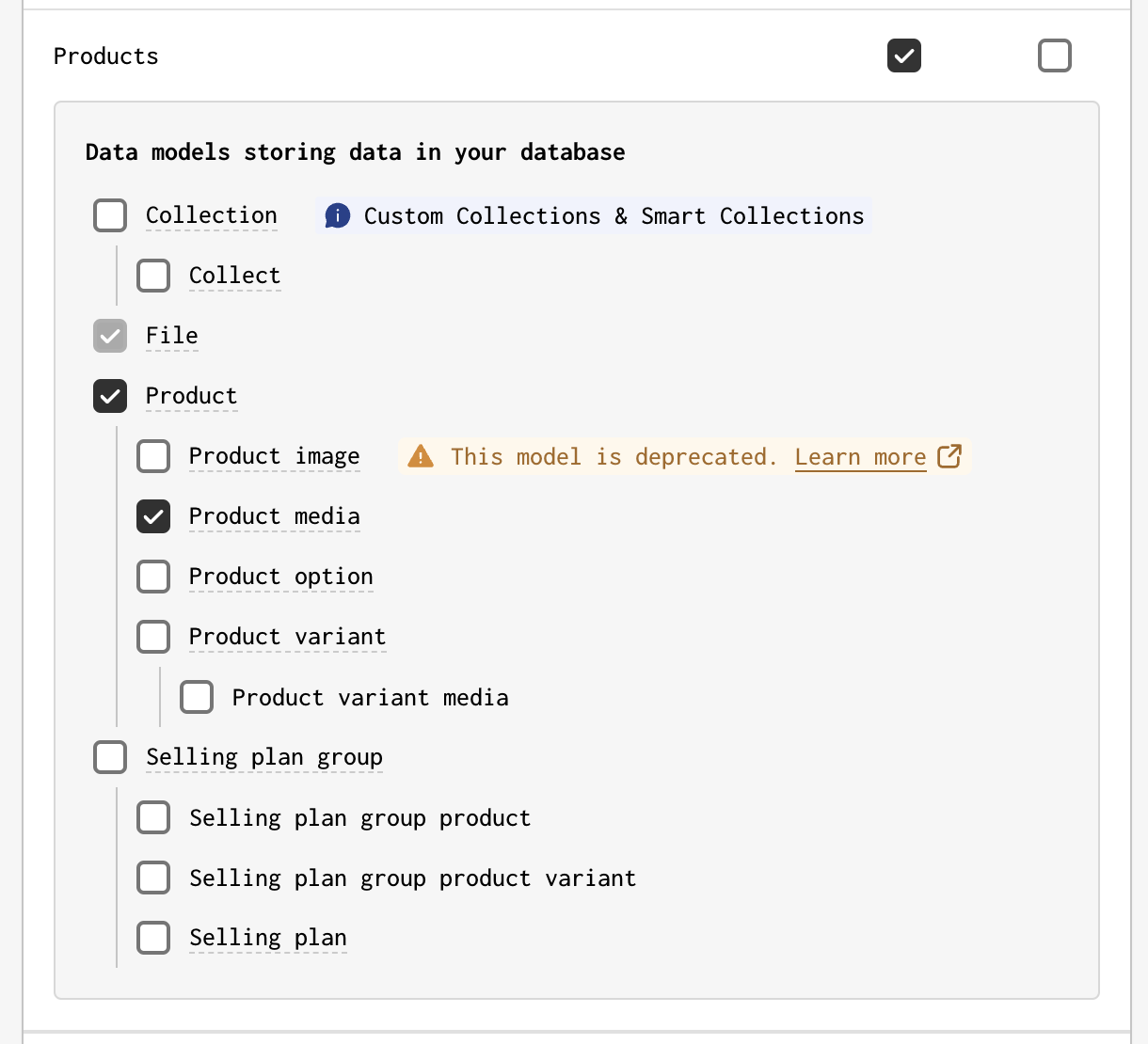 Select Product API scope + model