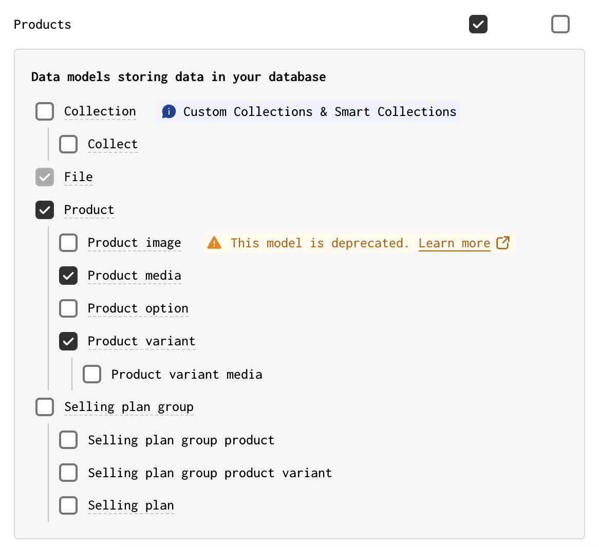 Select Product API scope + model