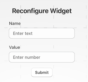 A screenshot of a form for the Upgrade Widget action, with a text input for the Upgrade state param, a number input for the Value param, and a button for form submission.