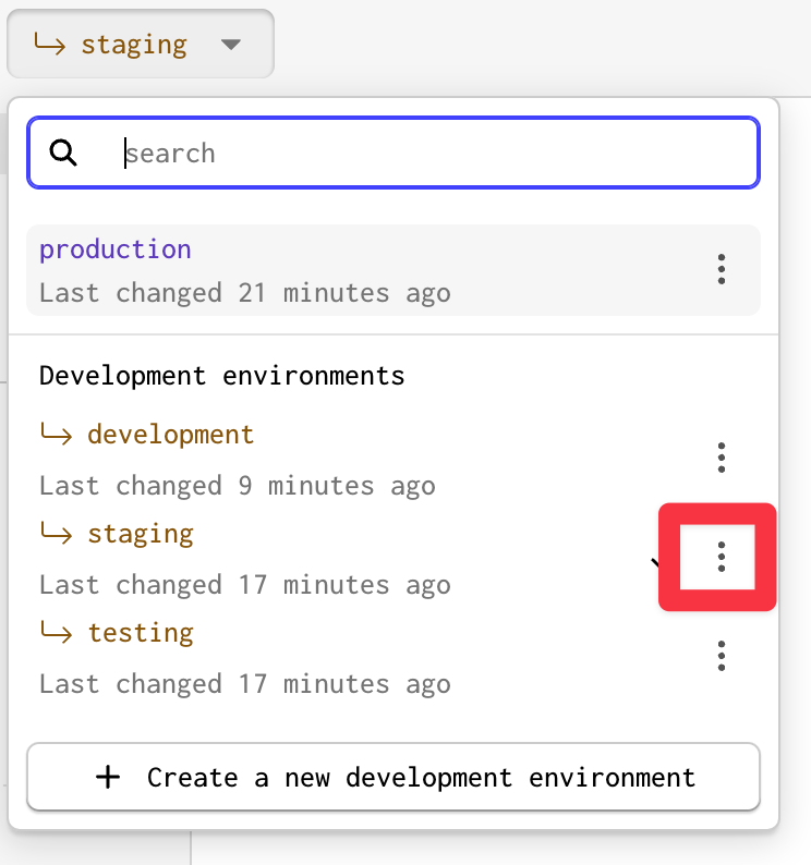 click the options on a development environment