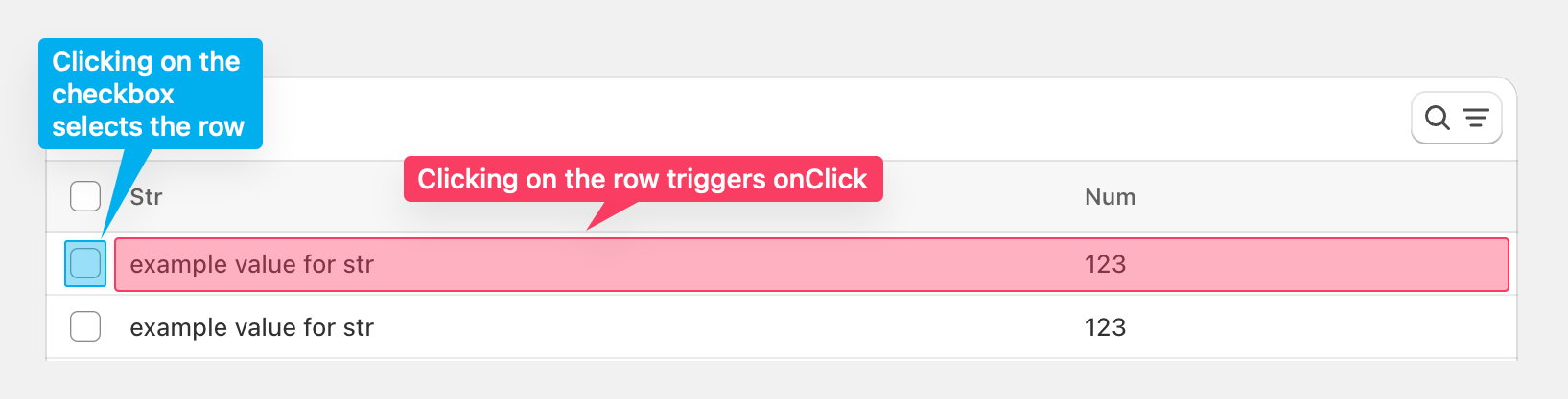 Polaris table with an arrow pointing to the checkbox beside the first row