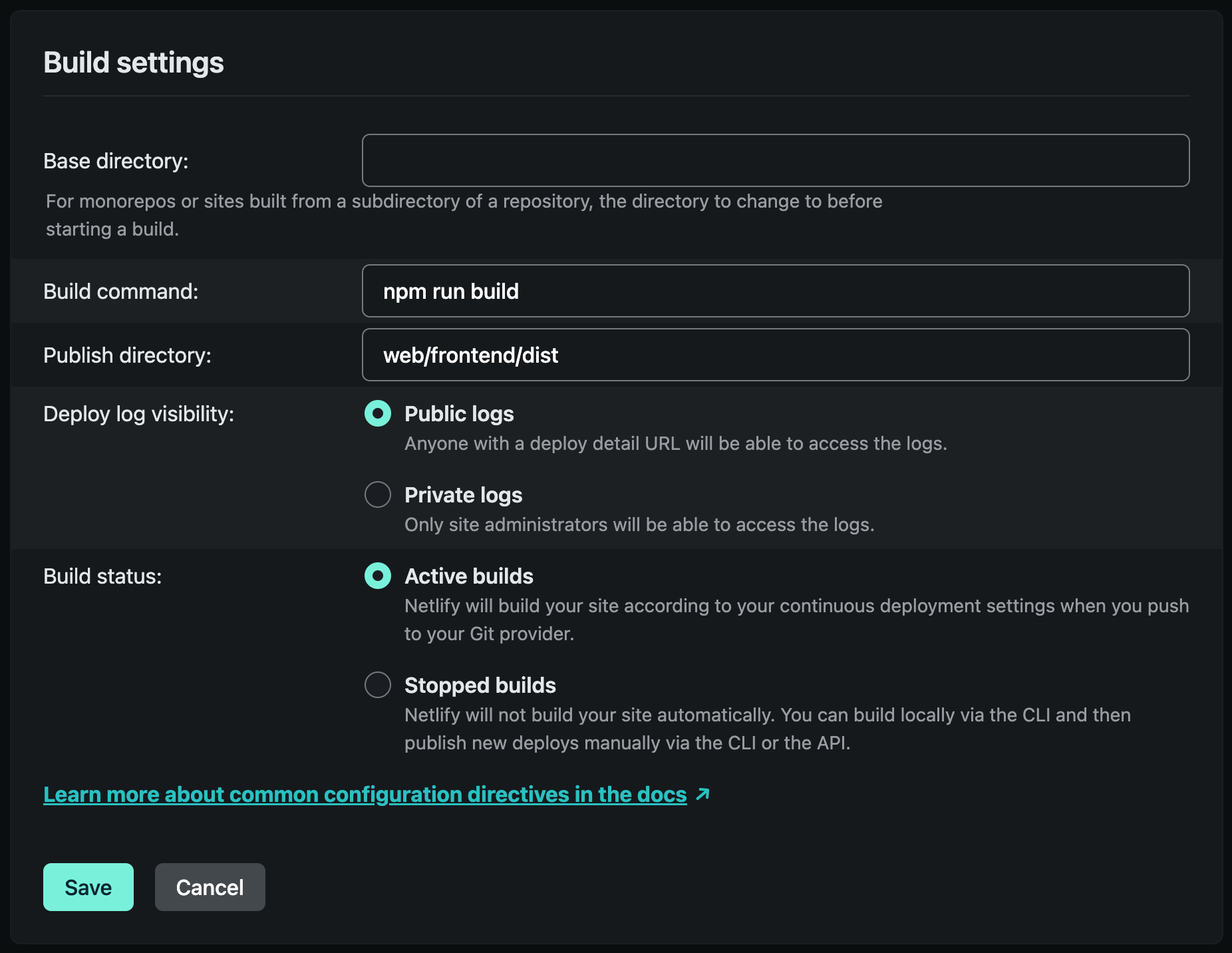 Netlify publish directory section image